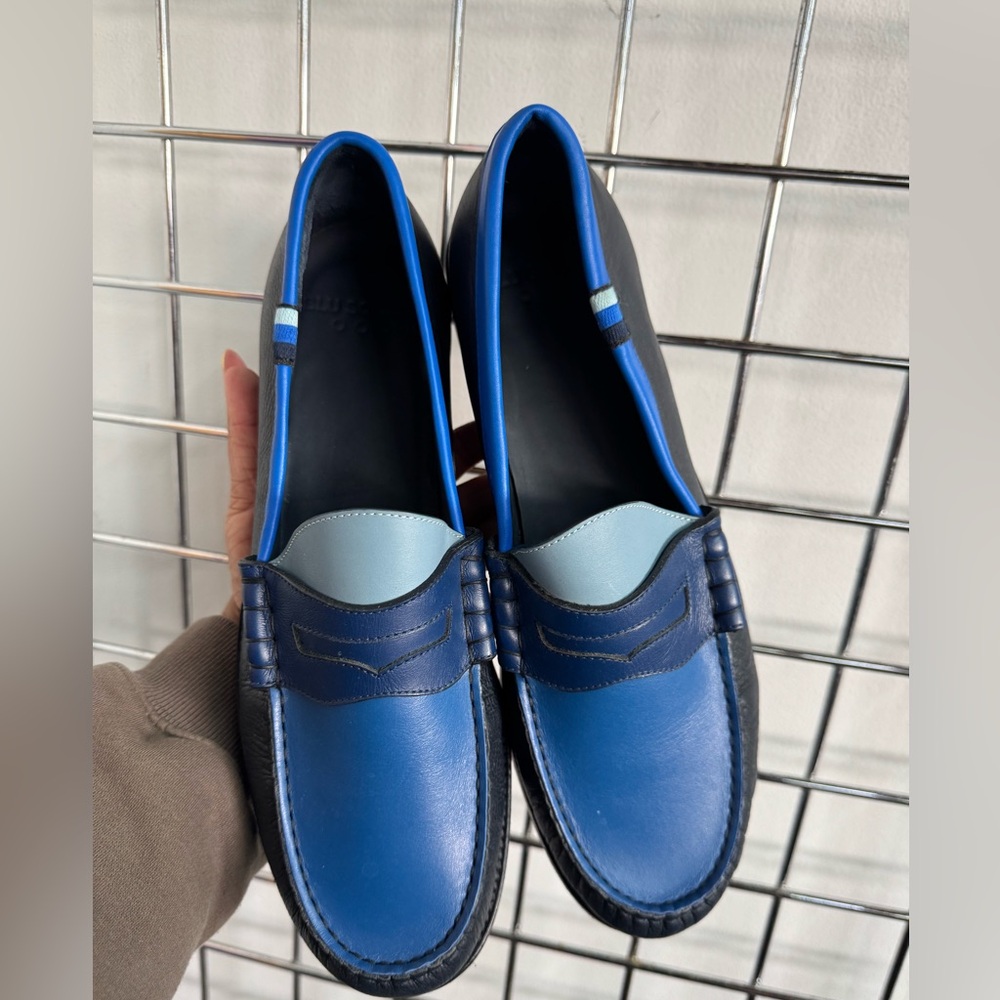 Blu Scarpa La Tricolore Blue Calf Leather College Loafers Mens Size 13 Italy - Picture 14 of 14